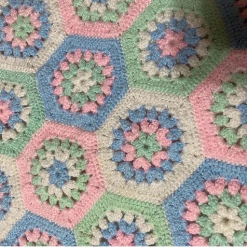 Handmade Crochet Hexagon Blanket‎ — Pastel Pink, Blue & Green
